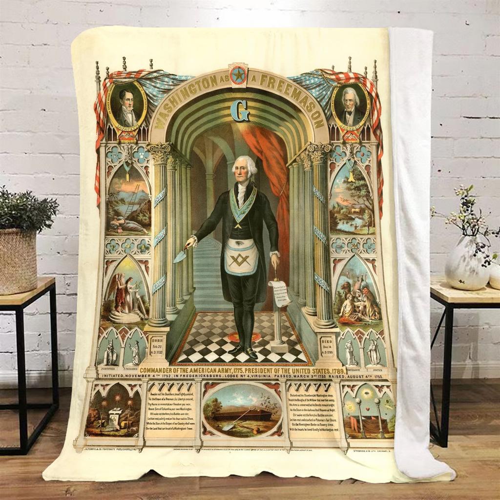 1PC  Freemason Poster Masonic Symbols  Soft Comfortable Throw Blanket Suitable All Seasons Great Gift Idea Home Office Travel