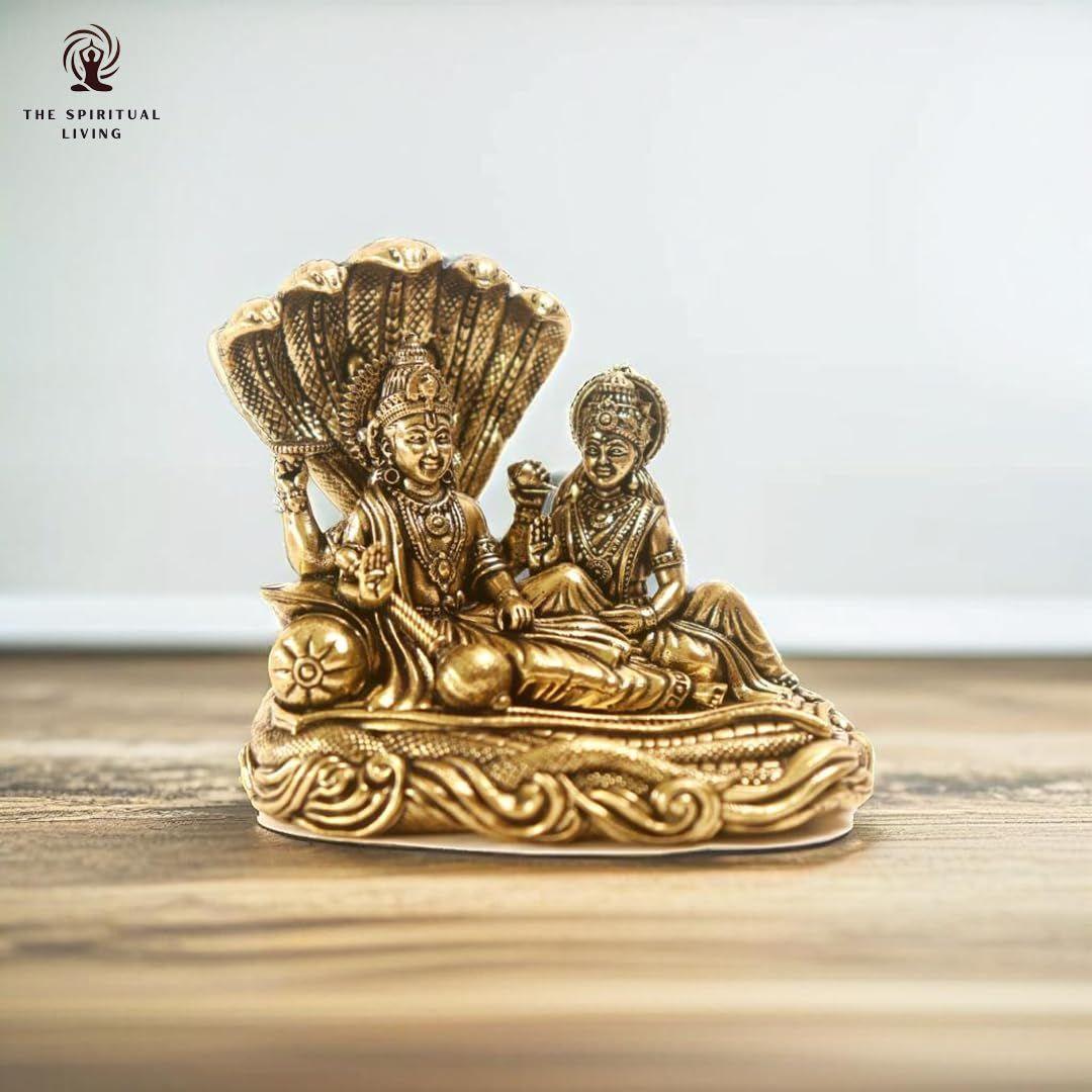 The Spiritual Living Brass Small Vishnu Laxmi Idol | 2 Inch | Statue | Murti | Sheshnag Vishnu Murti |