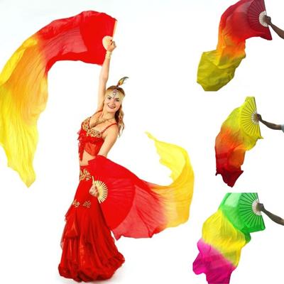 Belly Dancing Folding Fan Three-color Gradient Color Dancer Practice Long Handheld Fans Easy To Use Dance Props Sequin Embellishments Silk Fans