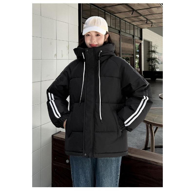 Women Winter Loose Striped Down Cotton Coat Small Size Thickened Padded Jacket Keep Warm Outfit