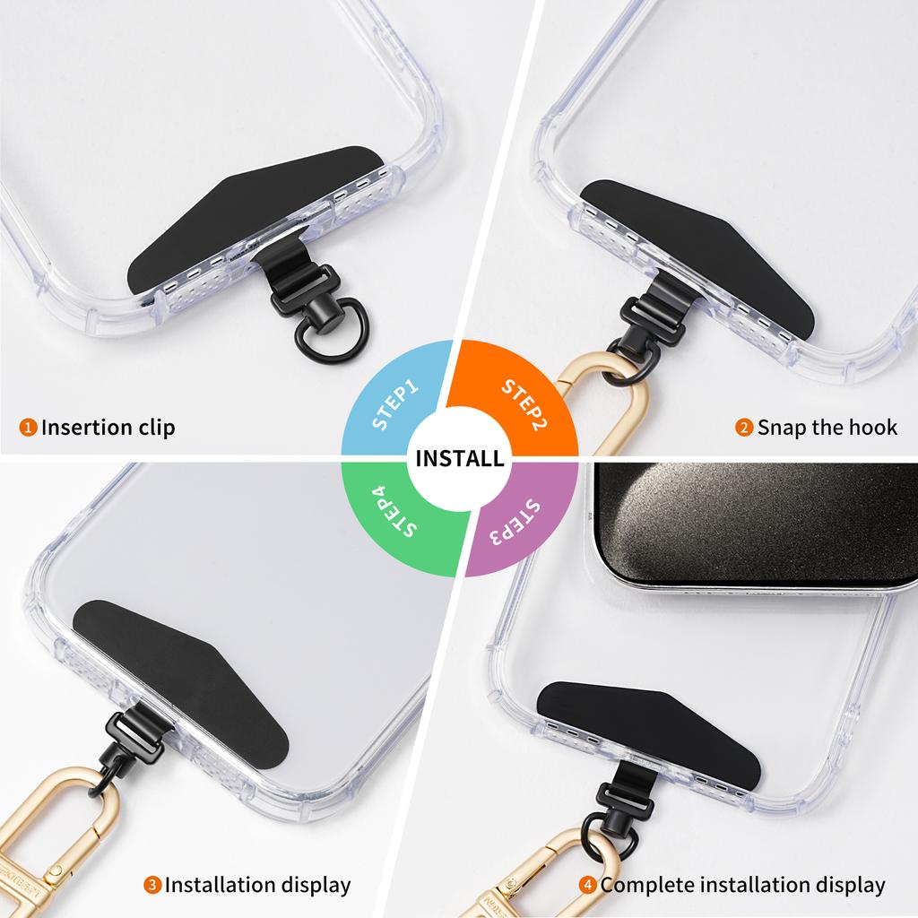 Metal Phone Tether Tab Phone Lanyard Strap Patch with 360 Degree Rotary Buckle