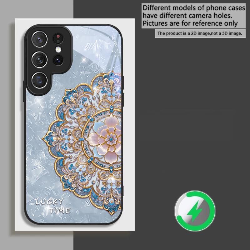 Fragrant Golden Mandala suitable for Samsung Galaxy S26 Ultra S20 FE S21 S22+ S23 Plus S24 Ultra 25 Edge black Glass Phone Casee