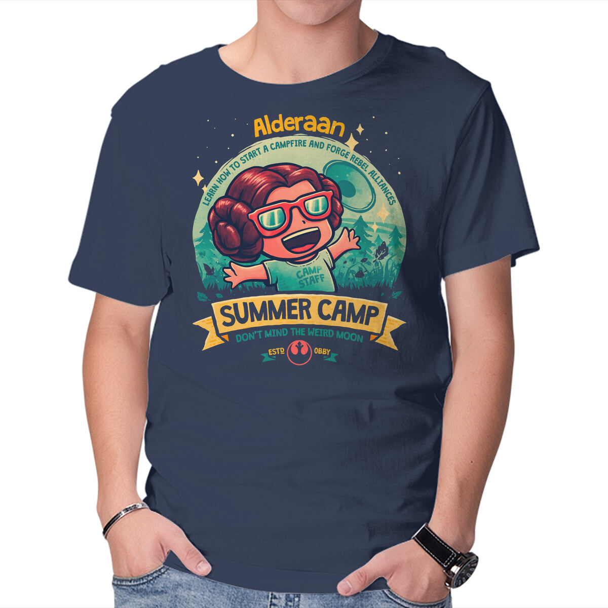 Unisex Crew Neck T-Shirt Weird Moon Summer Camp Graphic Short Sleeve Casual Tee L