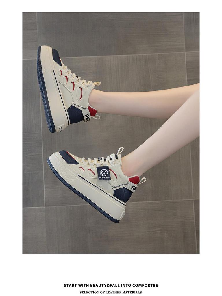 Women's Genuine Leather Velvet Platform Sneakers - Warm, Thick-Soled, Casual High-Tops for Spring 2025.