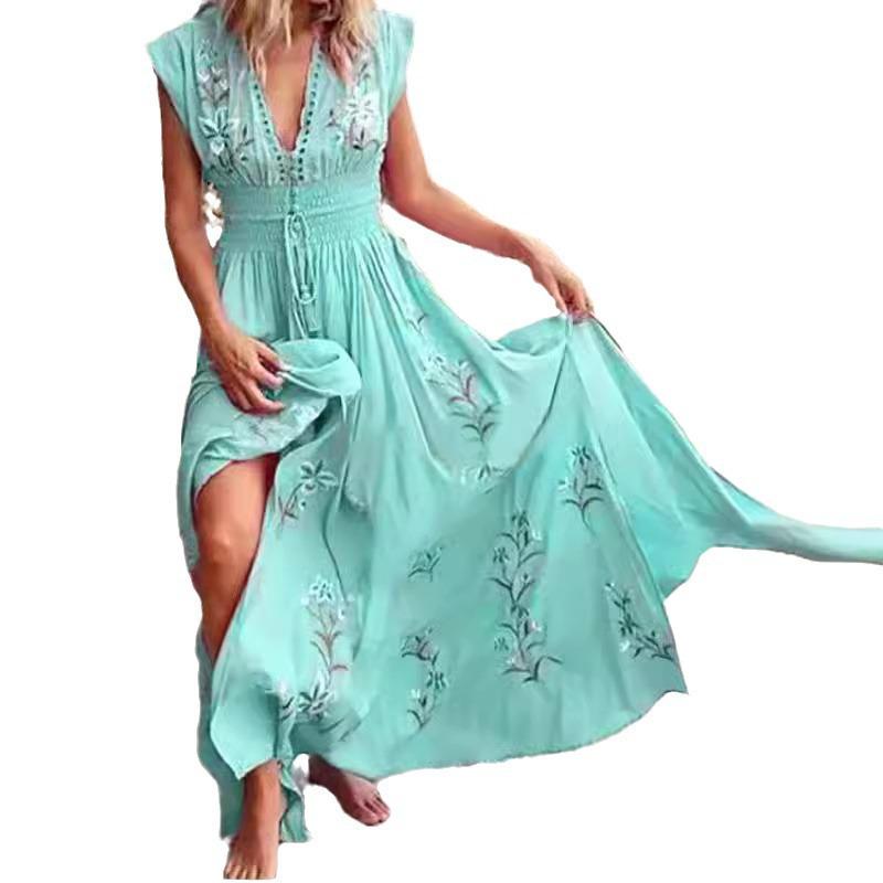 2025 Summer Women's V-neck French Bohemian Beach Dress