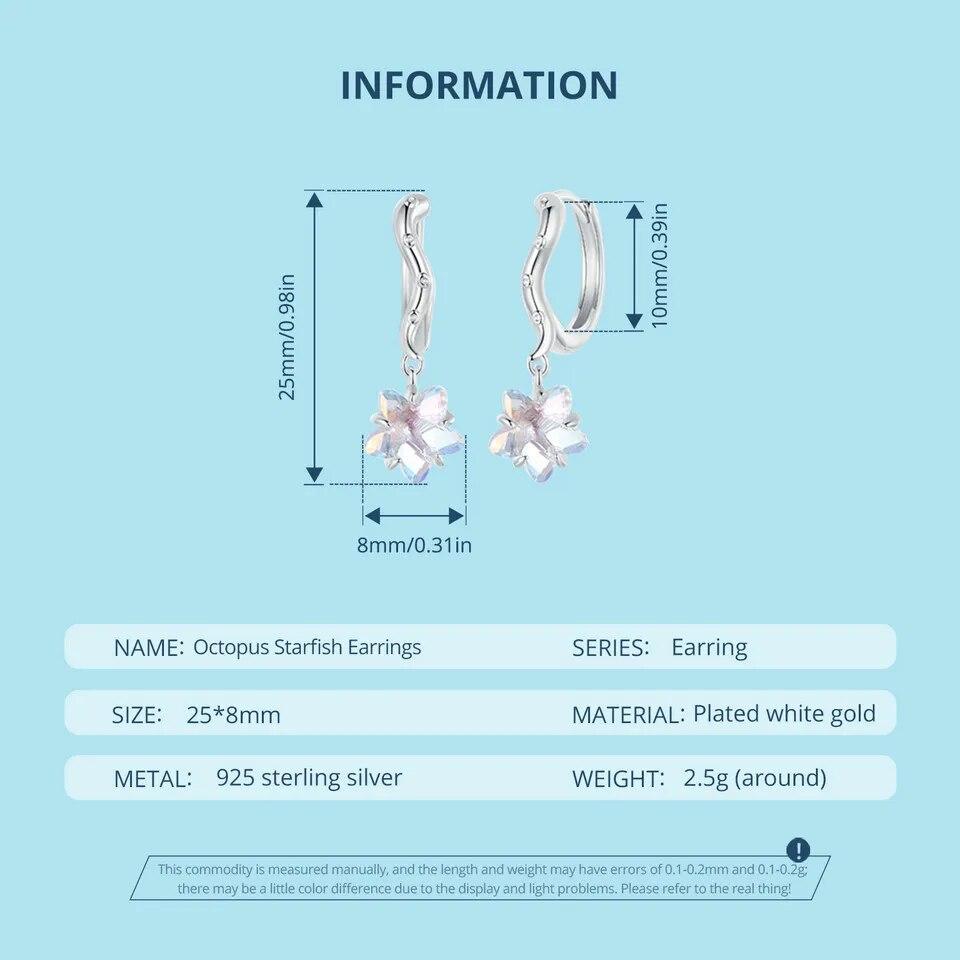 BAMOER Creolen aus 925er Sterlingsilber für Damen, zierliche, vergoldete Ohrringe, hypoallergen, Oktopus-Seestern-Ohrring, Geschenk