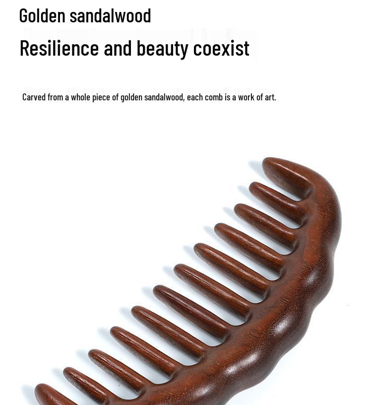 Unpainted Golden Sandalwood Multi-Tooth Scalp Massage Comb - Portable and Fine-Tooth Meridian Smoothing Comb