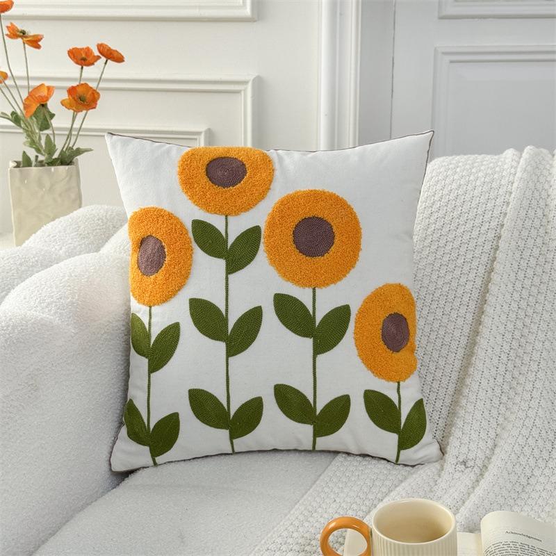 Yellow Tulip Flower Cushion Cover 2D Peach Skin Pillow Case Nordic Floral Throw Pillows For Sofa Living Room Home Decor Office