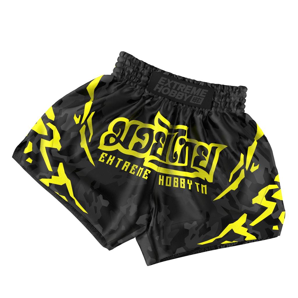 Extreme Hobby Black Panther Muay Thai Shorts Black and Yellow L