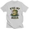 Kiss My Bass Tshirts for Men Short Sleeves T Shirt Cool Angler Fishing Lover Tshirts Pure Cotton Tees Valentines Day Gift