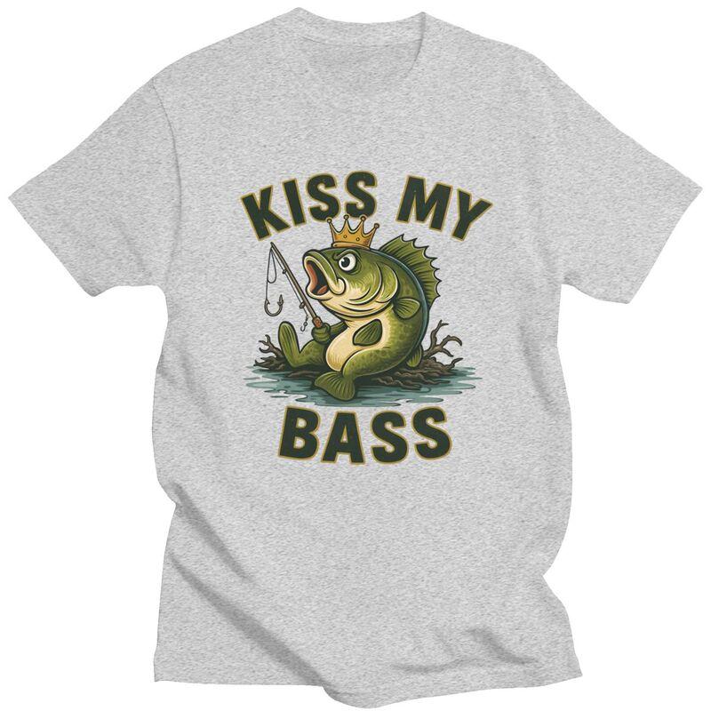 Kiss My Bass Tshirts for Men Short Sleeves T Shirt Cool Angler Fishing Lover Tshirts Pure Cotton Tees Valentines Day Gift