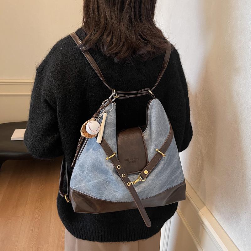 Commuter retro contrasting color large-capacity bag women's 2025 new autumn and winter shoulder messenger bag multi-purpose backpack