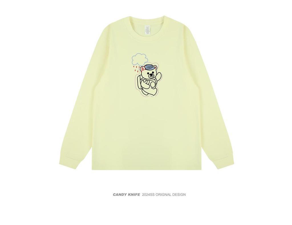 2024 Trendy Korean Cartoon Print Couples Long Sleeve Pure Cotton T-Shirt