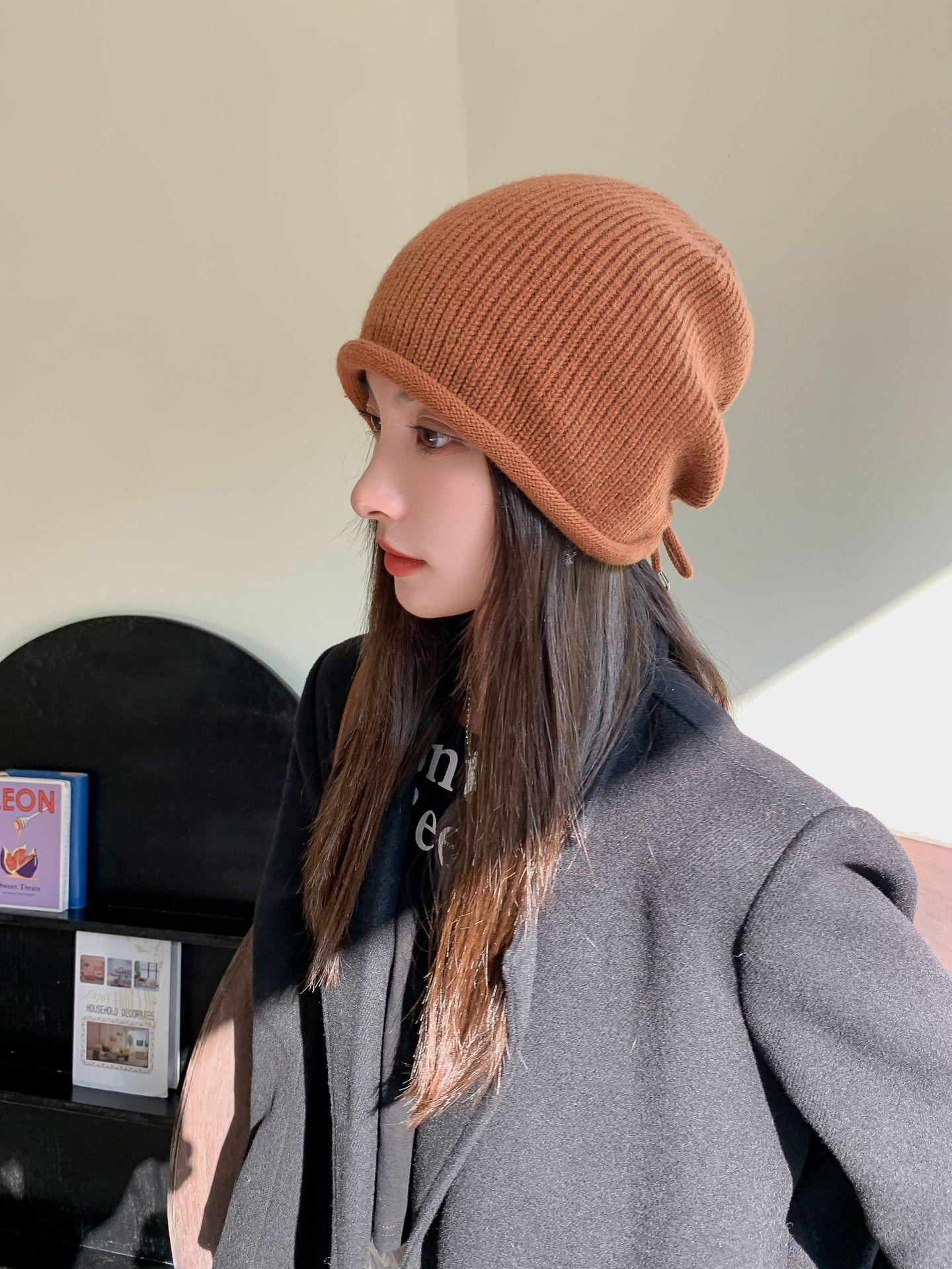 

Теплая шерстяная вязаная шапка с большой посадкой, универсальный дизайн, защита ушей, идеально подходит для пар - подчеркивает стройность лица One Size кофейный