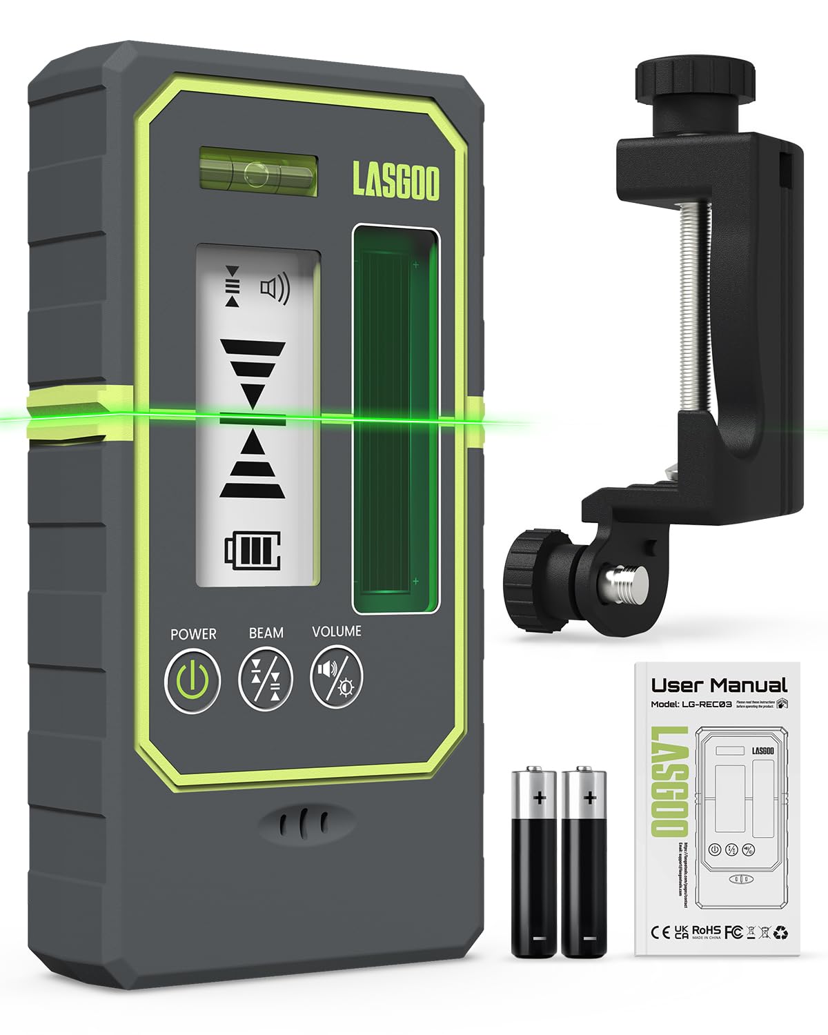 

Лазерный уровень LasGoo Лазерный приемник для импульсного режима Линия 50 м Рабочий С подсветкой Двойной ЖК-дисплей Регулируемый Пузырь и зажим в комплекте Детектор LG-REC03, Лазеры,