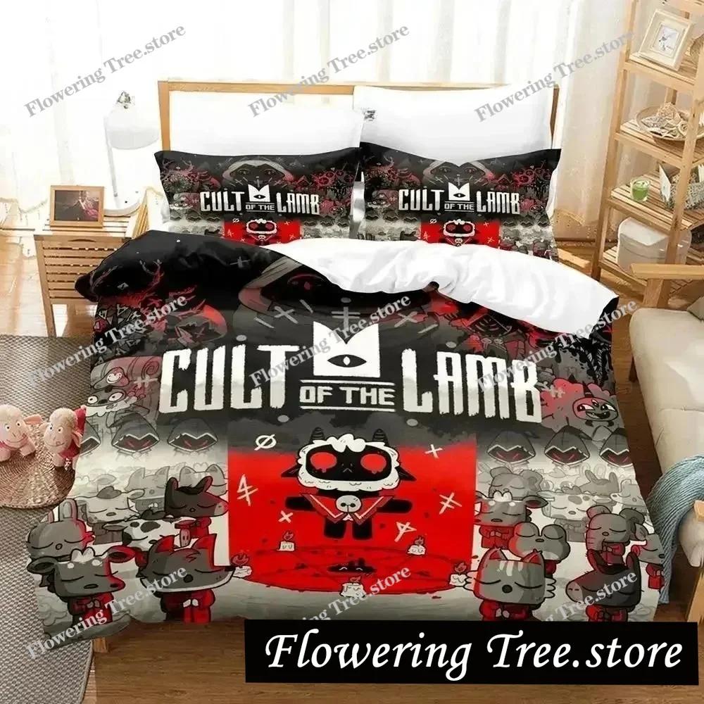 Cult of the Lamb Ložní souprava Jednolůžko Dvojlůžko Plná Královna King Size Ložní souprava Aldult Dítě Ložnice Přikrývka Sady 3D Anime Prostěradlo