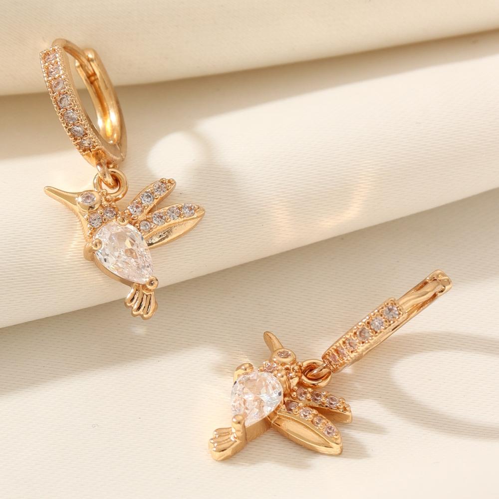 1 Pair Cute Bird Dangle Earrings for Women Cubic Zirconia Jewelry Daily Party Accessories