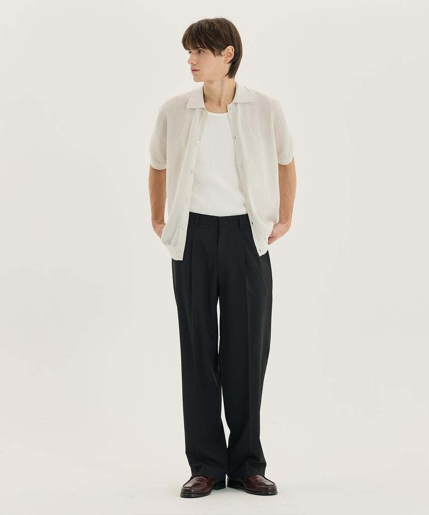 Mindbridge [Couture] Linen Blend Semi-Overfit Collared Short Sleeve Cardigan - 2 Colors