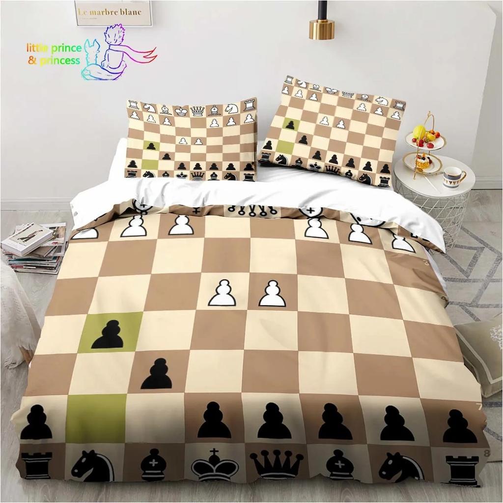 Funny Chess Board Comfortable Duvet Quilt Cover Pillowcase Bedding Set Children Bedroom Decoration Home Textile