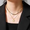 GEMCHIC Women's Vintage Layered Beaded Necklace with Geometric Pendant, Handmade Natural Stone Choker Set for Daily Wear