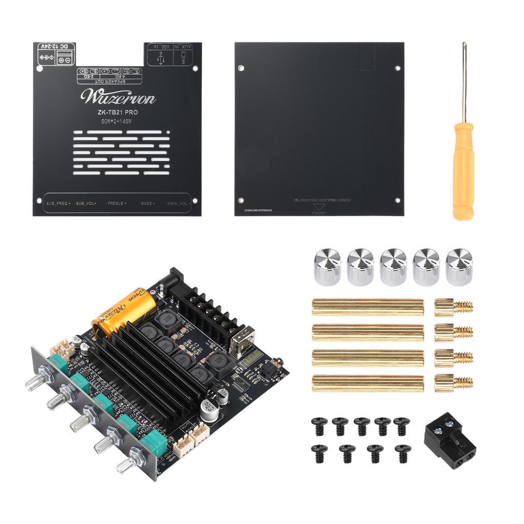 ZK-TB21 PRO 2.1 Channel Bluetooth Amplifier Board TPA3116D2 50W×2+145W Subwoofer DC12-24V USB Lossless Audio Decoding