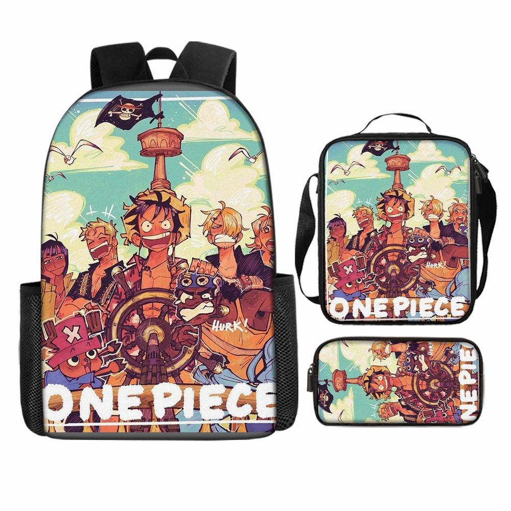Anime Rucksack Set One Piece Naruto Schultasche für Jungen Schüler Laptop Rucksack Umhängetasche Federmäppchen 3-teilig Große Kapazität Wasserdicht