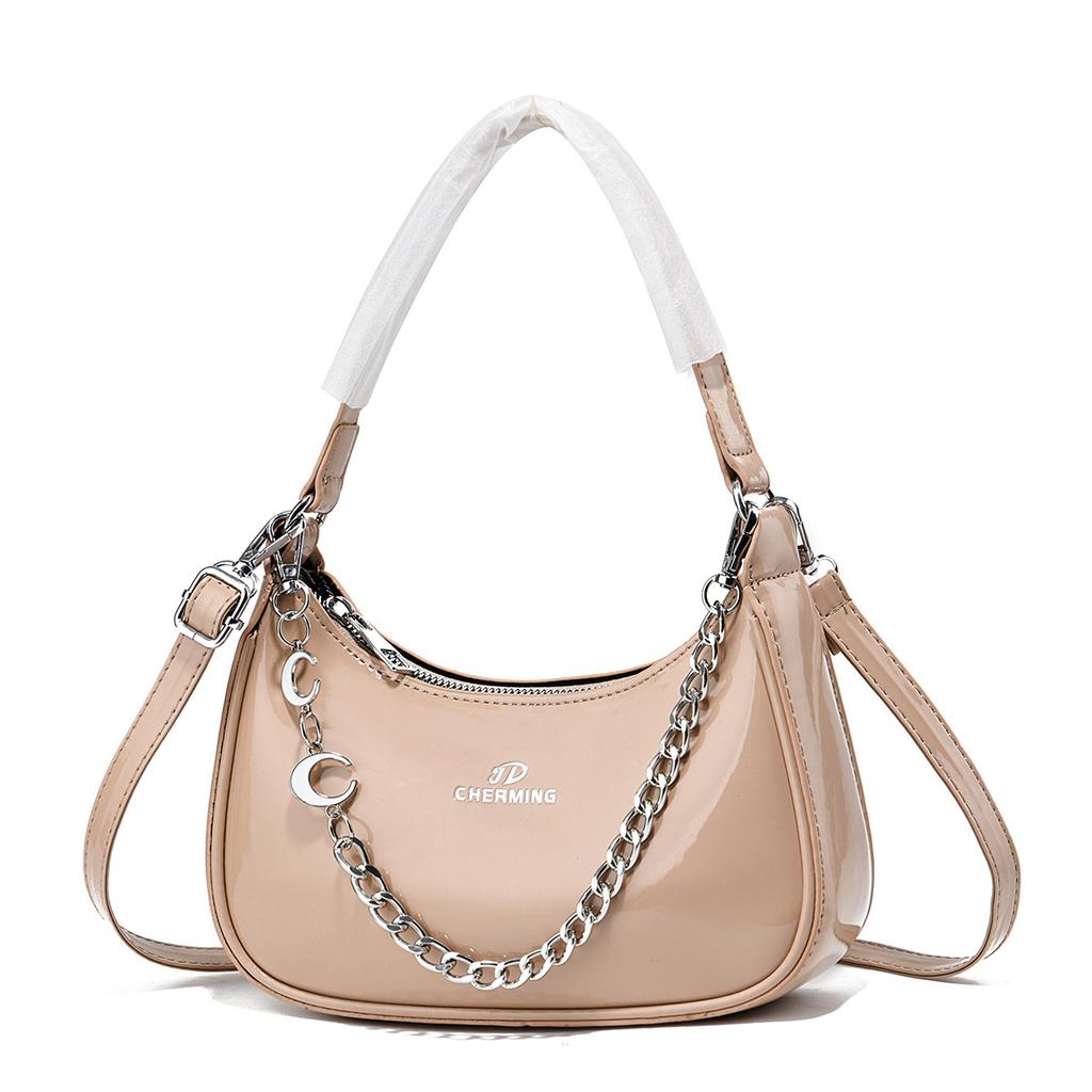 2026 New Glossy Patent Leather Crescent Armpit Bag