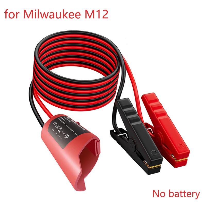 For Milwaukee M12 portable jump start cable car auxiliary starter 12awg/1.8m power cord with alligator clips Emergency tool ki