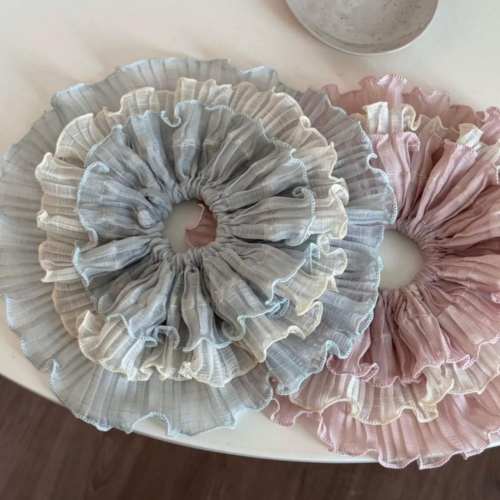 Premium Sense Hair Bands Chiffon Hair Accessories Korean Style Wavy Lace Scrunchie  Women