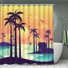 Coconut Tree 4pcs Shower Curtain Bathtub Curtain, Waterproof Bathroom Partition Curtain With 12 Hooks, Non-slip Bath Blanket