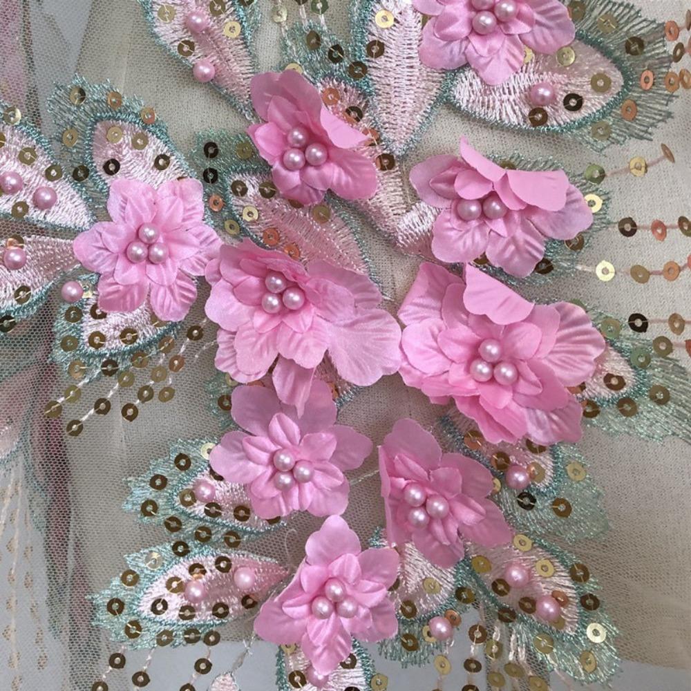 3D Cloth Sticker Bead Phoenix Tail Flower Clothing Sew Patches Floral Lace Fabrics Applique  Skirt