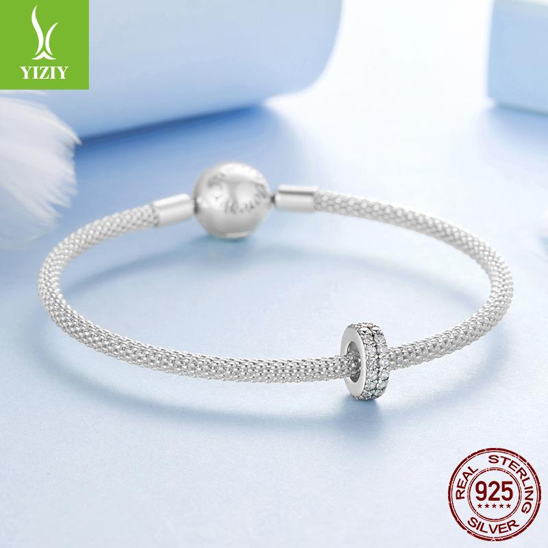 Double-Layer Sparkling Zircon Silicone Positioning Bracelet Bead Spacer Simple Classic S925 Sterling Silver Beads Loose Beads