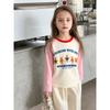 2026 Spring New Children's Cartoon Bear Raglan Sleeve Cotton Long Sleeves Shirt Girls' Round Neck Korean Style Children's Clothing Ins