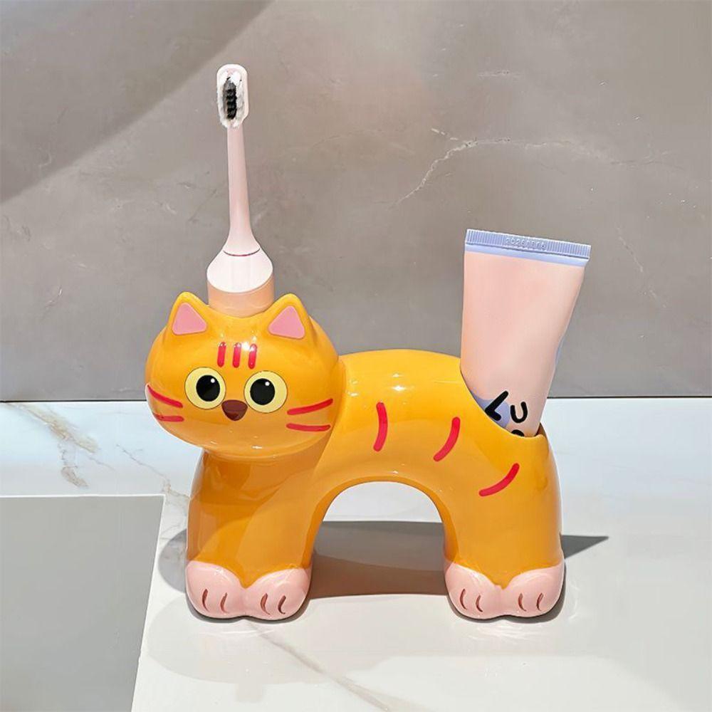 Ceramic Cat Toothbrush Holder Creative Cartoon Toothbrush Storage Rack Anti-Slip Base Reusable Electric Toothbrush Stand