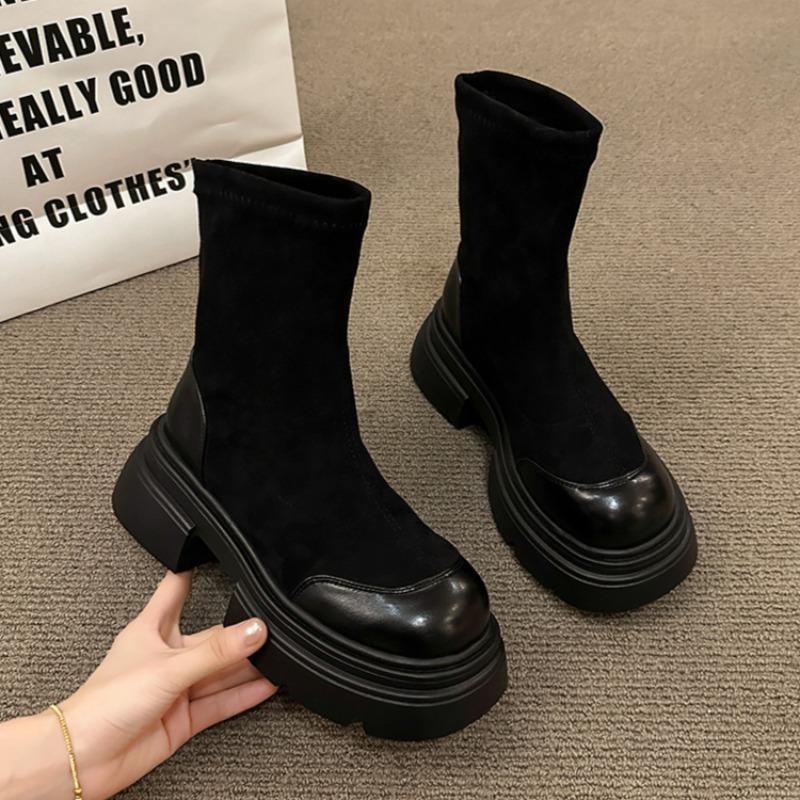 Suede Flats Women Ankle Boots Mid Heels Fashion Shoes Woman Brand 2025 Trend Pumps Goth Casual Walking Chelsea Snow Botas Mujer