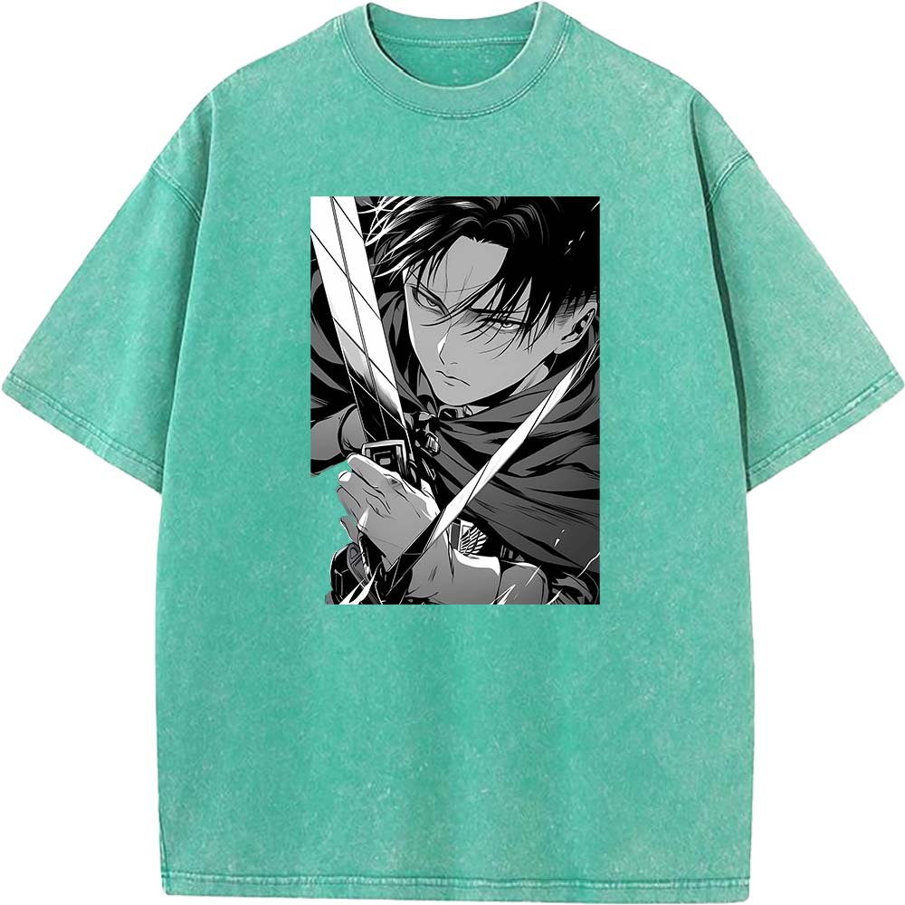 Levi Ackerman Manga Print T Shirt Attack On Titan Streetwear Men Women High Quality Cotton T-shirts Harajuku Retro Washed Tshirt