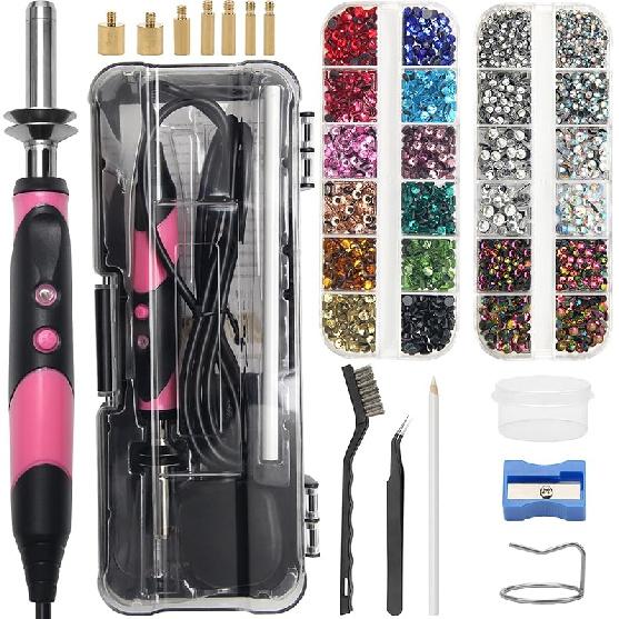 AngleKai New-Upgrade Hotfix Rhinestone Applicator Tool, Rapid-Heating Hotfix Rhinestone Setter Bedazzler Kit with Rhinestones for Crafts, 15 Color