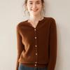 Women's Cable Knit Cashmere Cardigan: Round Neck, Long Sleeve, Buttoned, Versatile Autumn/Winter Sweater.