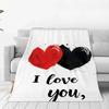 1pc White Blanket Black Red Heart I LOVE YOU Print Comfortable Flannel Blanket for Home Living Room Bedroom Decor Birthday Gift