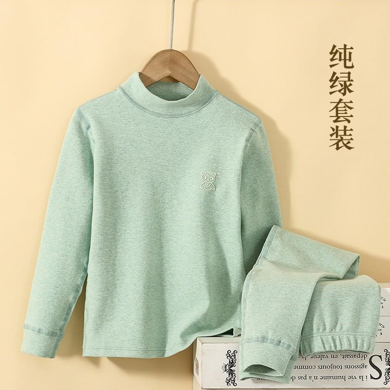 Kids Thermal Underwear Set Fleece Lined Mid-Collar Cotton Sleepwear Boys Girls Winter