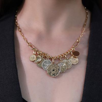 BLINGBAY Γυναικείο Κολιέ με Κρεμαστό Νέο Εξαιρετικό Μυστικιστικό Νομίσματα Διαμαντένια Ανάγλυφη Μικρή Κρεμαστή Μπροστά Κολιέ Vintage Μοντέρνα Κοσμήματα Δώρο