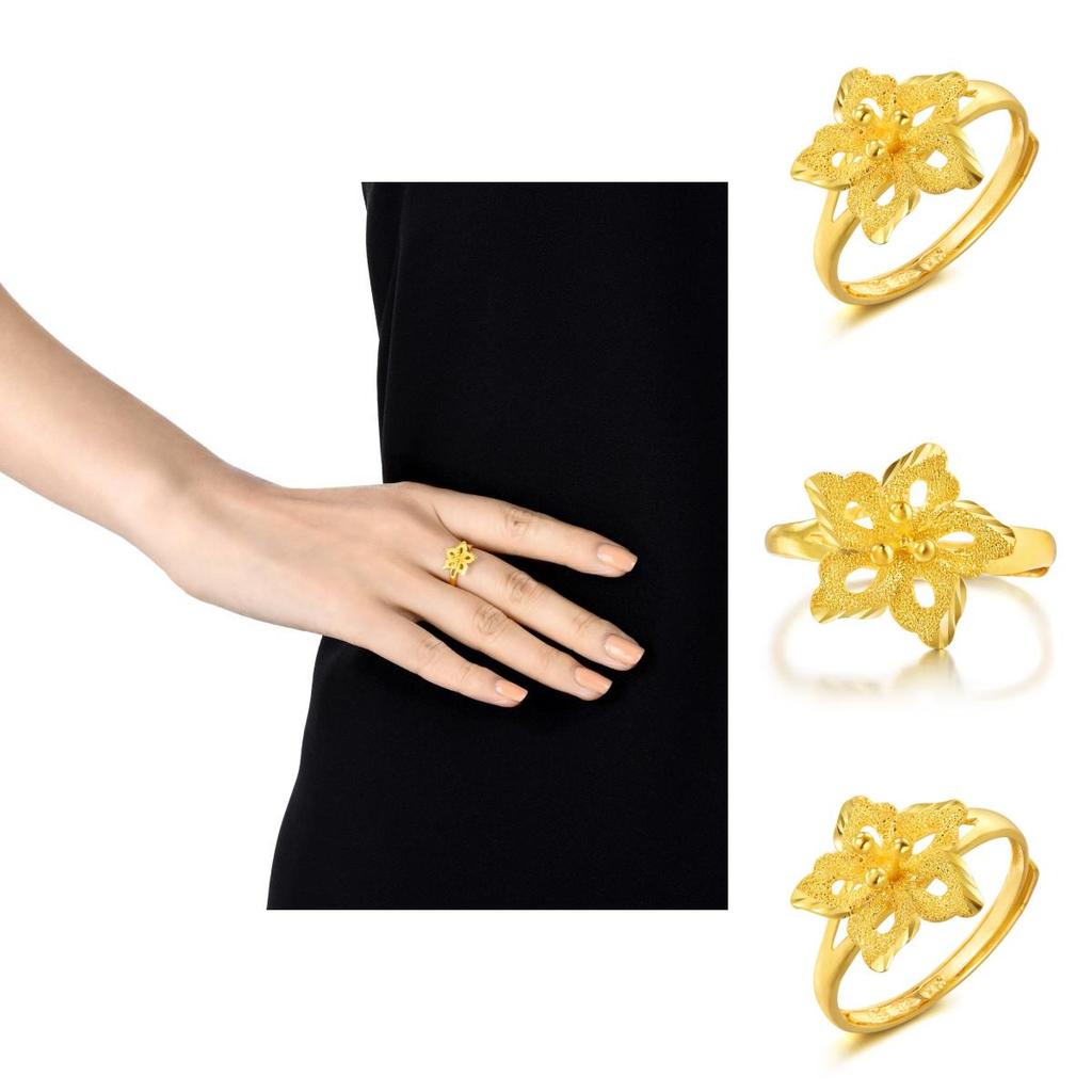 Graceful Women's Brass Gold Plated Flower Ring Adjustable Bougainvillea Style Chic Jewelry