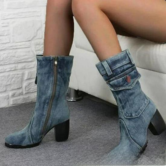 Bottes en cuir à tige haute et bout rond plat pour femmes grandes tailles automne/hiver 2021