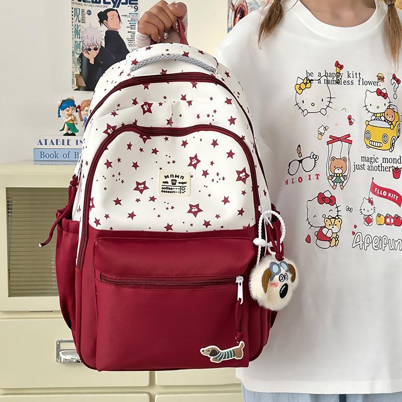 High-value schoolbag female student large-capacity Mori printed backpack cute junior high school student spine protection student backpack