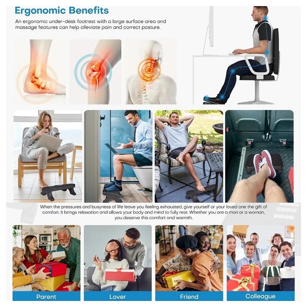 Under Desk Footstool w/Massage Rollers, Ergonomic Home Office Work Game Foot Rest, Helps Muscle Relax, Leg Care, Pain Relief