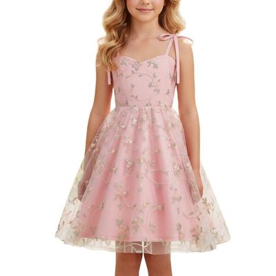 4-10 Years Kids Girls Floral Embroidered Spaghetti-Strap Dress Formal Dress