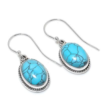 Natural Turquoise Gemstone Handmade 925 Solid Sterling Silver Earring 1.25" J8h53