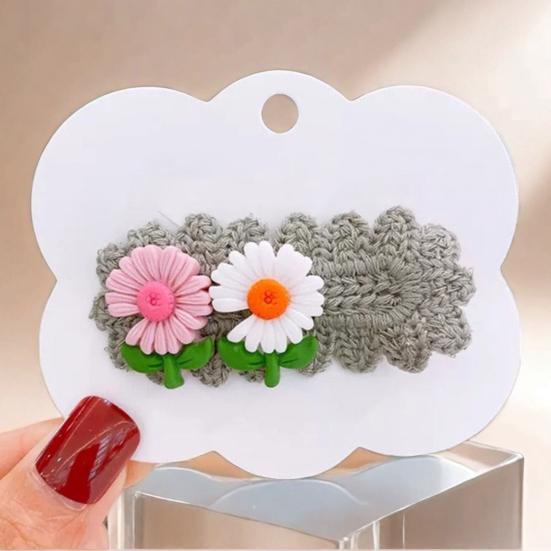 5Pcs Kids Hairpin Knitted Flower Decor Side Bang Hair Clips Gentle Non-Pulling BB Clips Birthday Party Hair Accessories