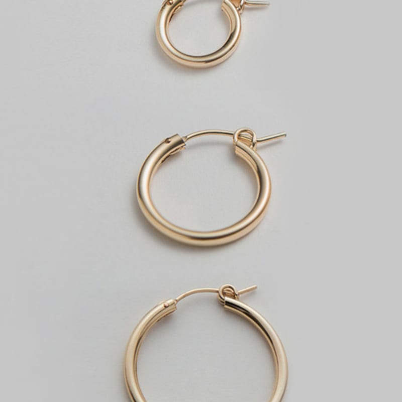 LUNNE 14k GF Simple One-Touch Ring Earrings (Gold Filled) 4size #GFE02