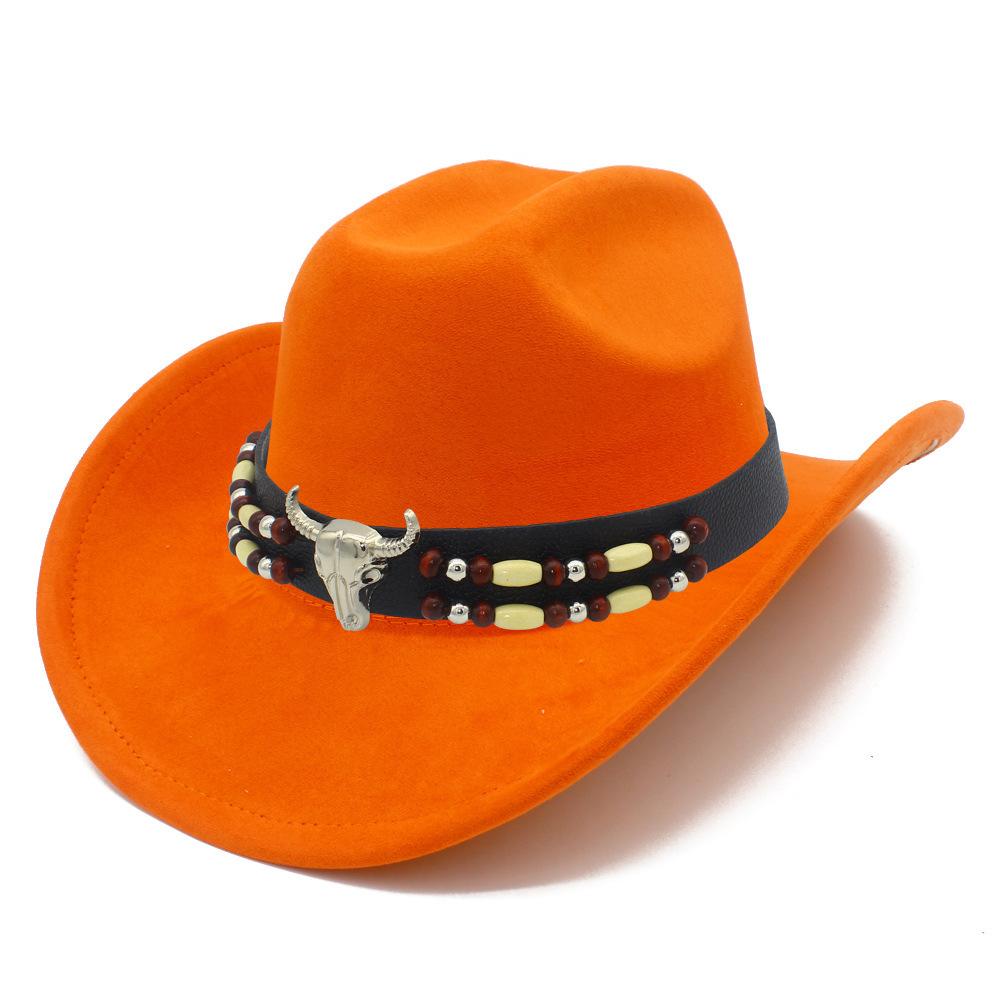 European and American Retro Ethnic Style Suede Top Hat Fashion Big Eaves Western Cowboy Hat Personalized Bull Head Tibetan Jazz Hat